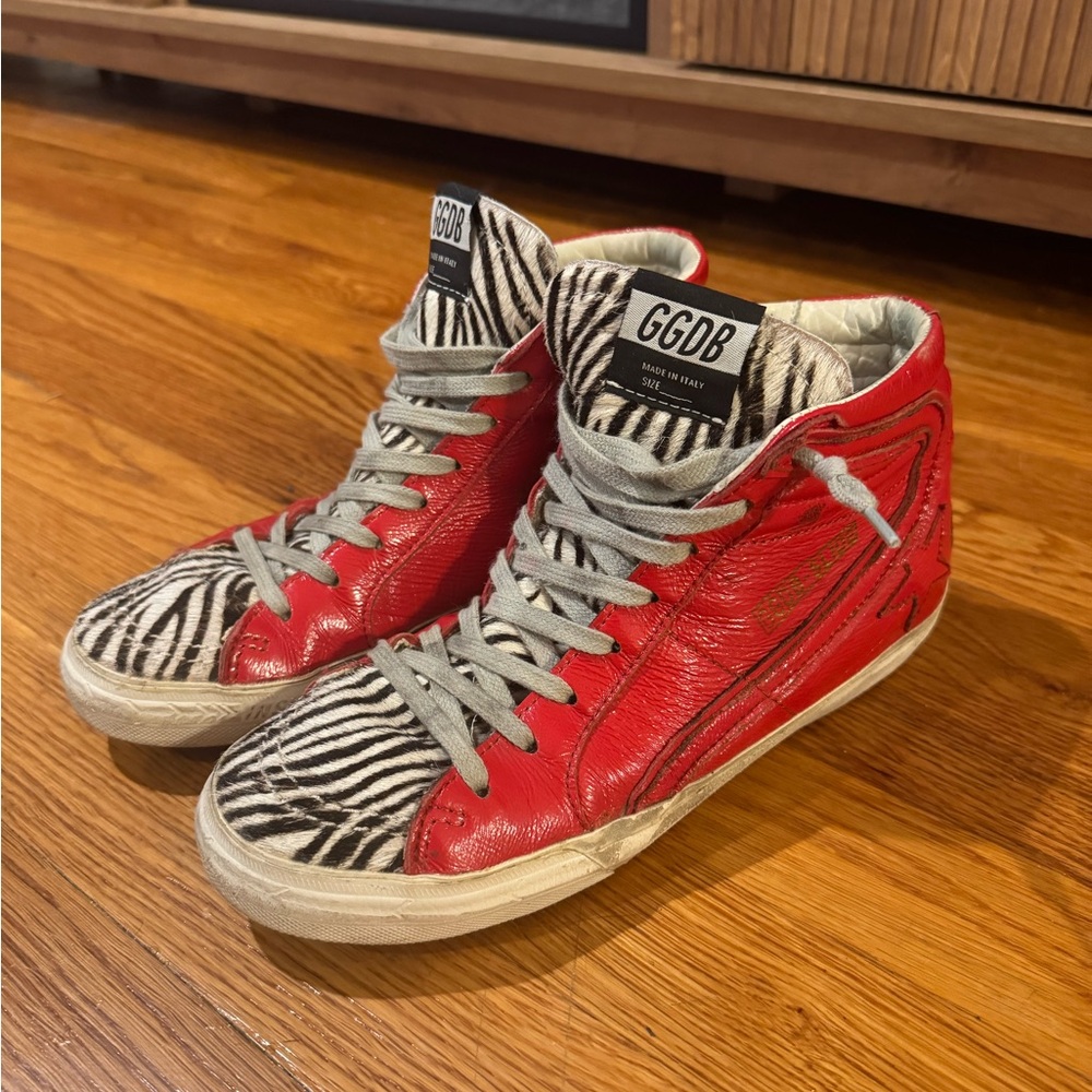 Golden Goose Red and Zebra Pattern Sneakers